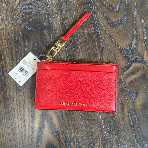 Micheal Kors small crimson leather zip top card case NWT - Picture 1 of 6